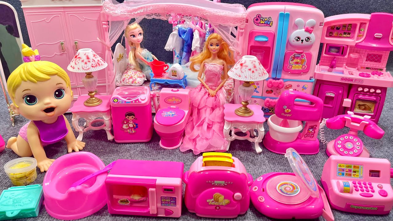 16 Minutes Satisfying with Unboxing Barbie Princess Pink House, Rock Bed Play Set Review Toys | ASMR