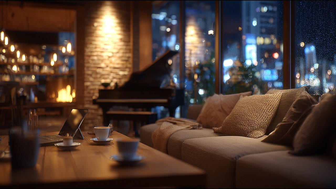 ☕🎹 Rainy Coffee Shop Jazz 🌧 | Soft Piano & Rain Sounds for Relaxation & Work