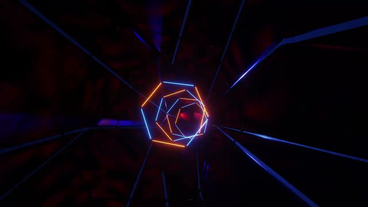 4K Animation. VJ Loop. Colorful abstract tunnel with neon lights. Infinitely looping animation
