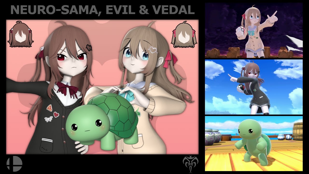 NEURO-SAMA, EVIL NEURO & VEDAL (VTuber) - Super Smash Bros. Ultimate Skin Mod Gameplay