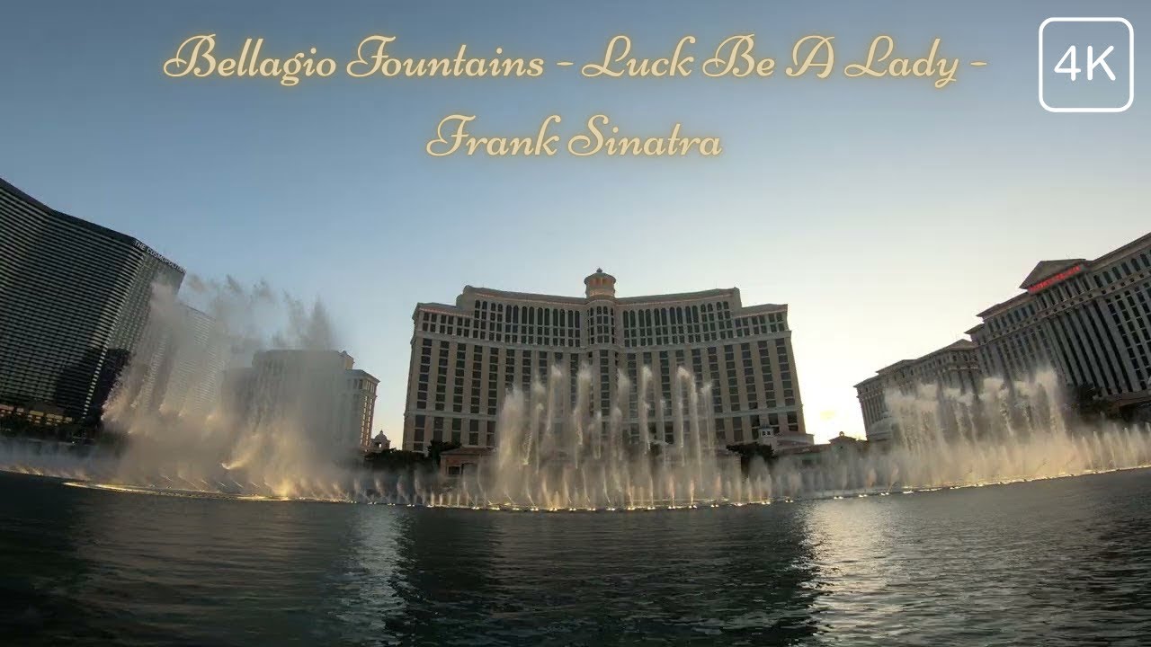Bellagio Fountains - Luck Be A Lady - Frank Sinatra (Dusk, Low Power) [4K]