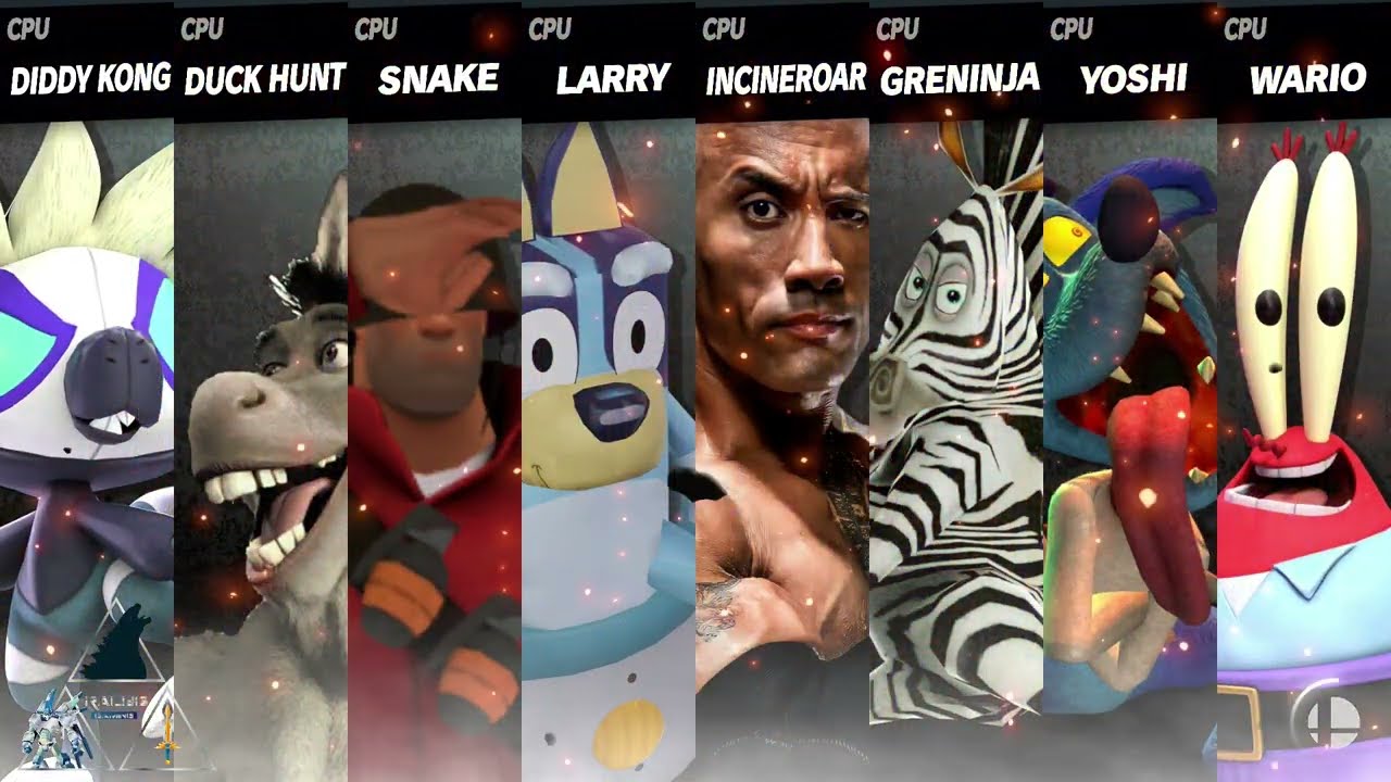 Grafaiai vs Donkey vs Soldier vs Bluey vs The Rock vs Marty the Zebra vs Ripper Roo vs Mr. Krabs