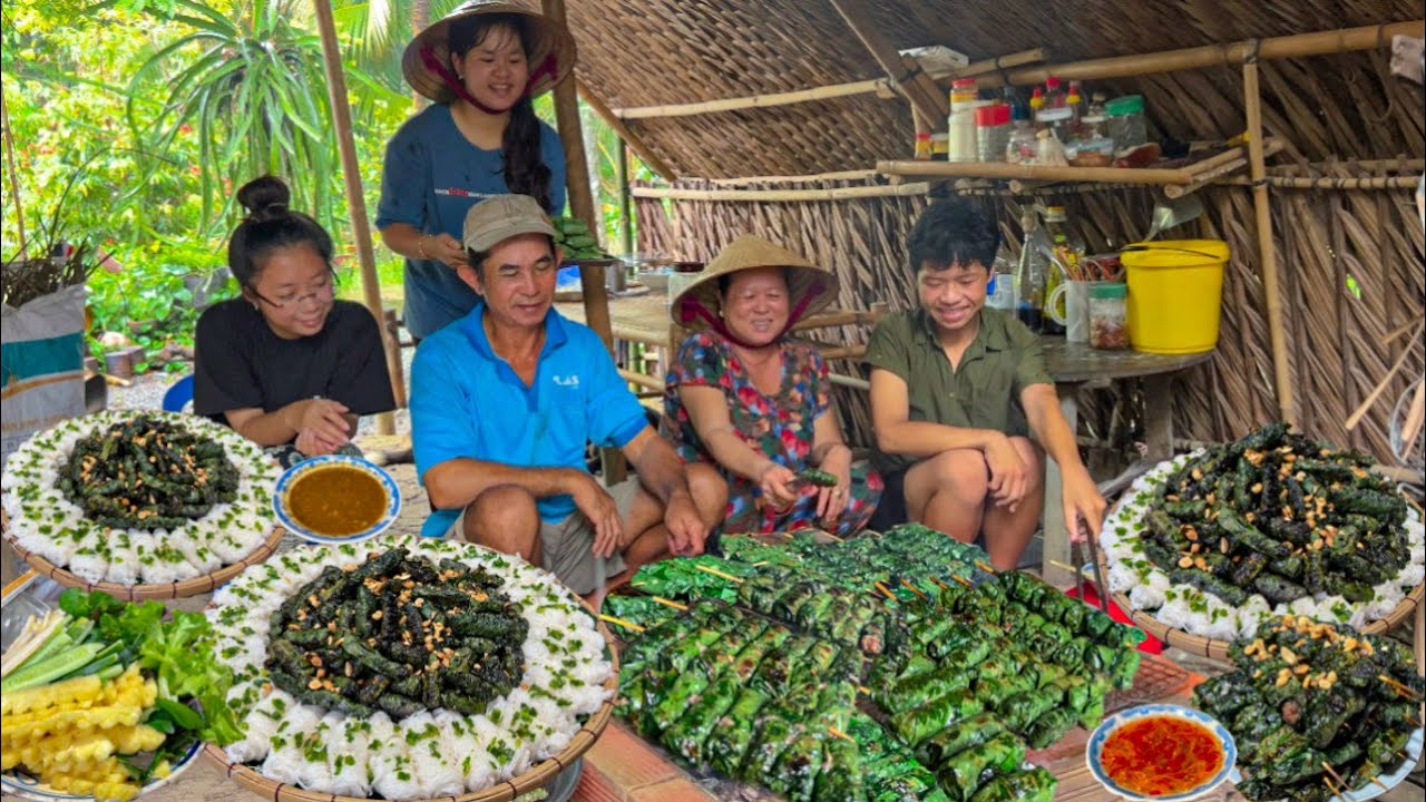 Bò Nướng Lá Lốt Chấm Mắm Nêm | Bữa Ăn Tiệc Nướng Gia Đình Quê Ngày Mưa || Grilled beef in leaves