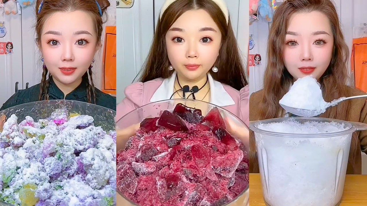 Colorful Frozen Ice Desserts With Crunchy Sweet ASMR