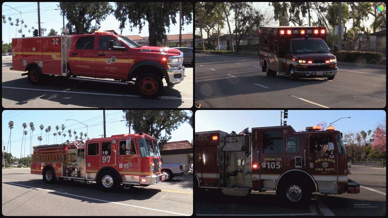 Los Angeles Co Engine 32, 97, Squad 32 / Arcadia Engine 105 & Rescue 105 Responding To Medicals.