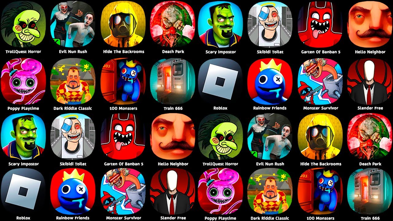 Garten Of Banban 5,Poppy Playtime,Death Park,Hello Neighbor,Dark Riddle,Roblox Doors,Skibidi Toilet