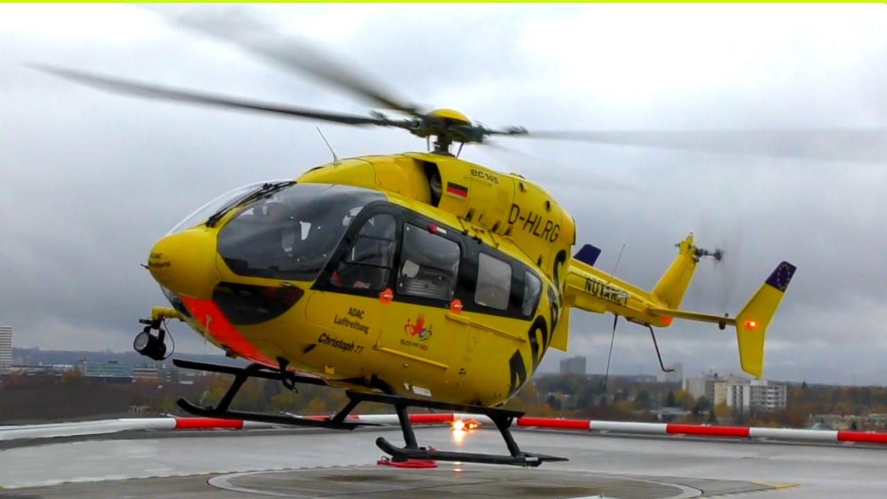 Eurocopter EC145 ADAC Take off and Landing at Hospital Platform | Helispotting