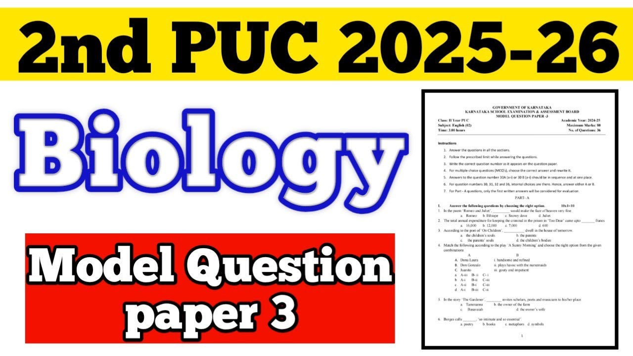 💥2nd PUC BIOLOGY MODEL QUESTION PAPER 3 || 2025-26 #puc #viral #biology