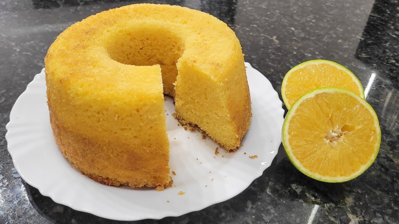 BOLO de LARANJA 🍊  com FUBÁ | SEM FARINHA de TRIGO e SEM LEITE! BOLO FOFINHO E SABOROSO 😋