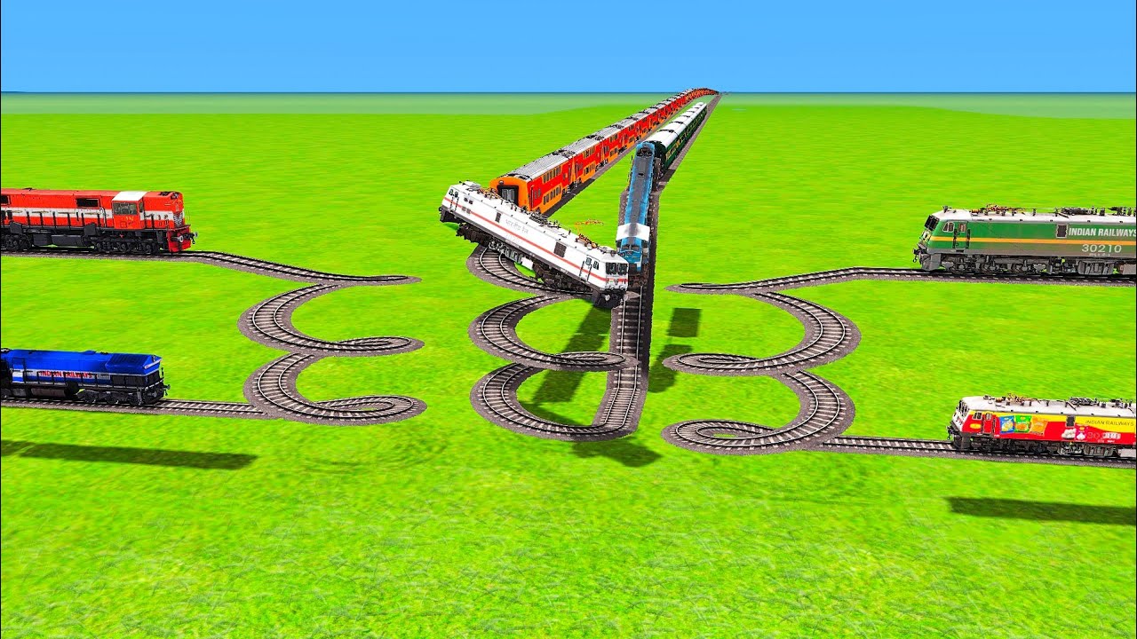 SIX TRAINS PAR THREE CURVE CIRCLE TRACK CROSSING WITH BUMPY CROSSING AND RICKY CROSSING |Train Sim|