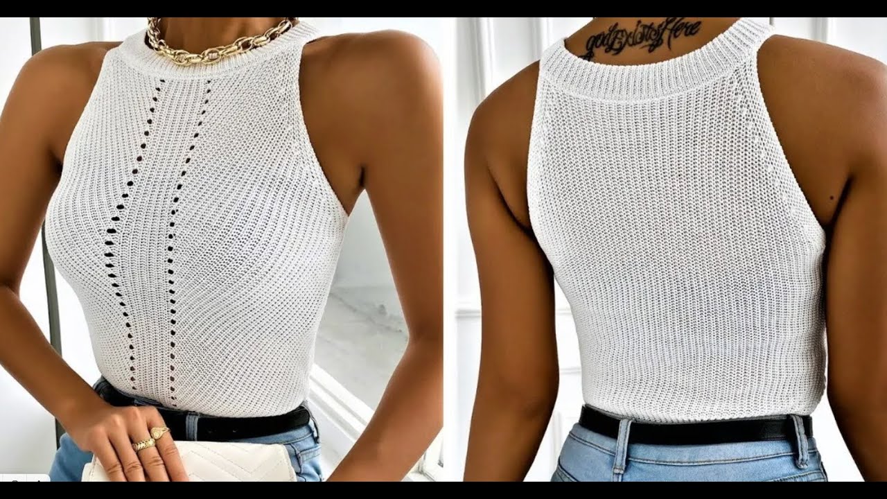 SPECTACULAR COTTON TOP WITH KNITTING NEEDLES EXPRESS MASTER CLASS summer T-shirt stylish top with...