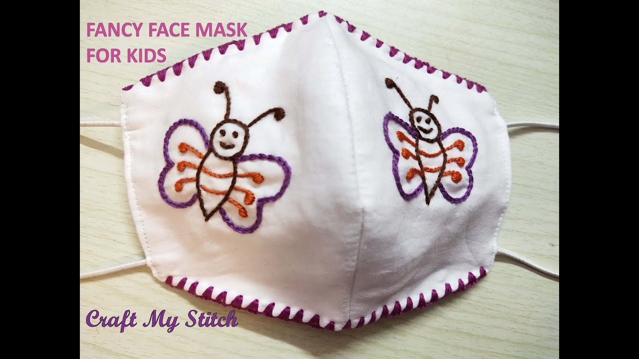 Fancy face mask for kids - Homemade, washable, re-usable, protective Face mask with Hand embroidery