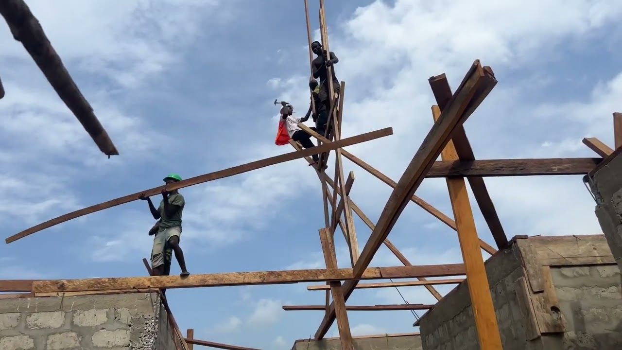 Roof Installation(WOOD WORK) in Sierra Leone, West Africa.
