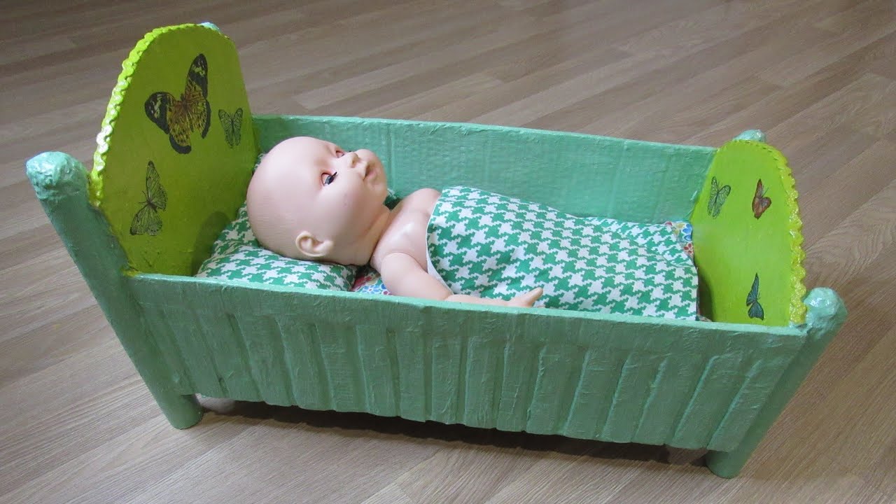 Идея  из картона .кроватка для кукол  \Cardboard doll crib idea