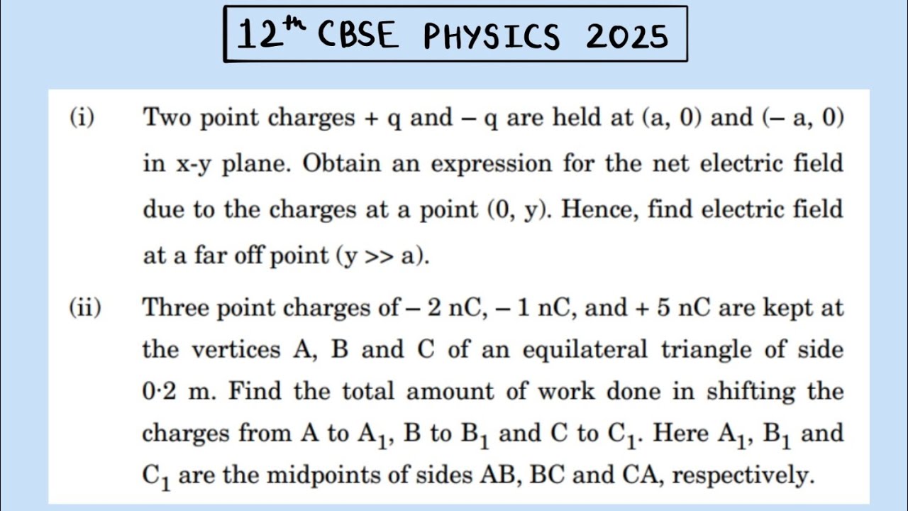 XII Physics 2025 Two point charges + q and - q are held at (a, 0) and (- a, 0) in x-y plane