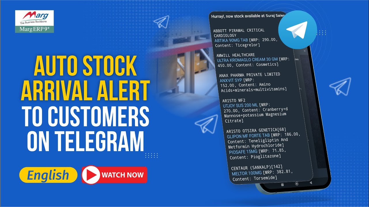 Auto Stock Arrival Alert to Customers on Telegram - Marg ERP [English]