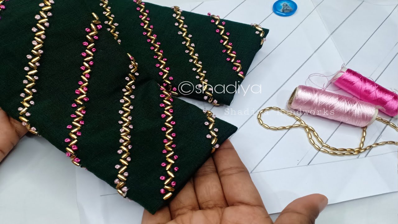 very easy hand embroidery french knot sleeve design for kurti salwar blouse|sleeve embroidery design
