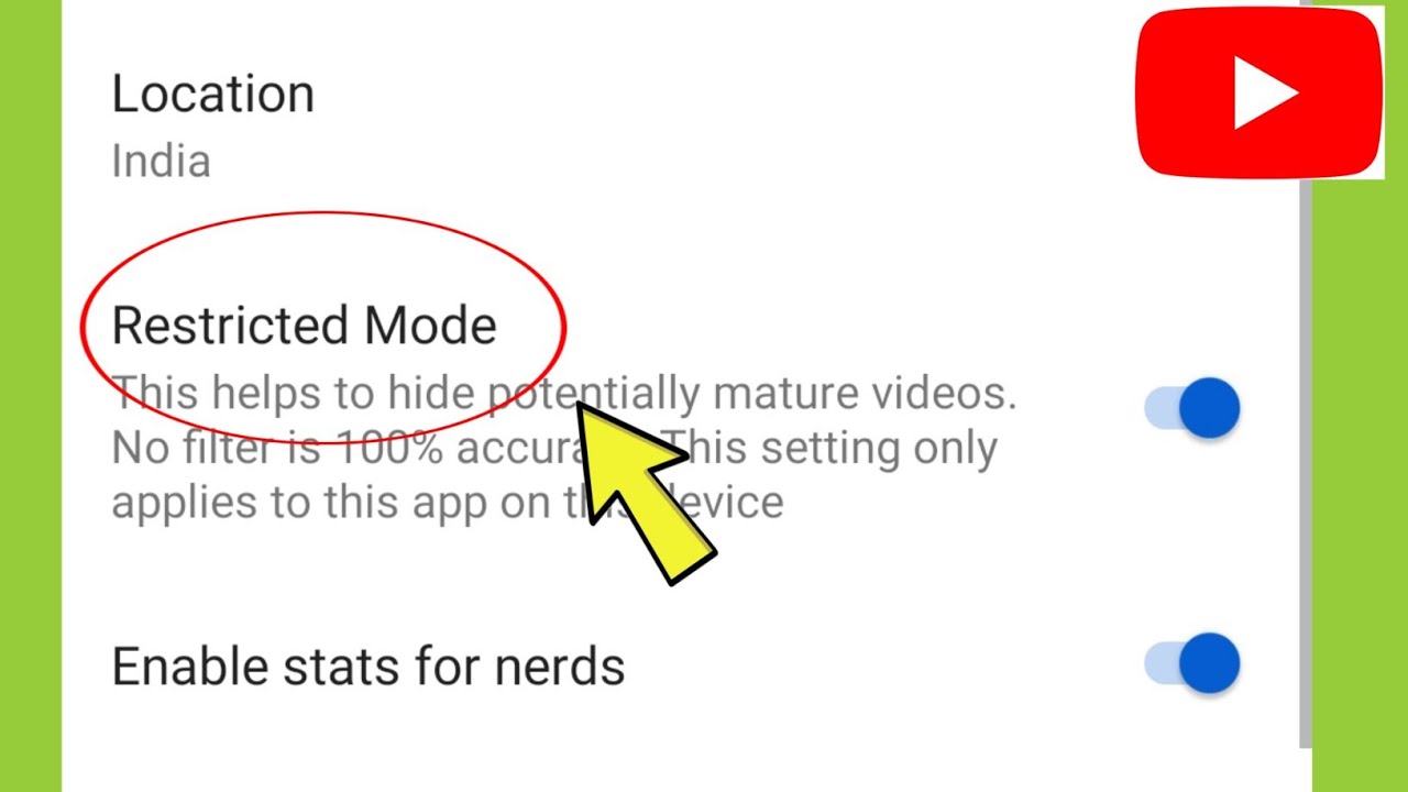 YouTube प्रतिबंधित मोड सेटिंग्स