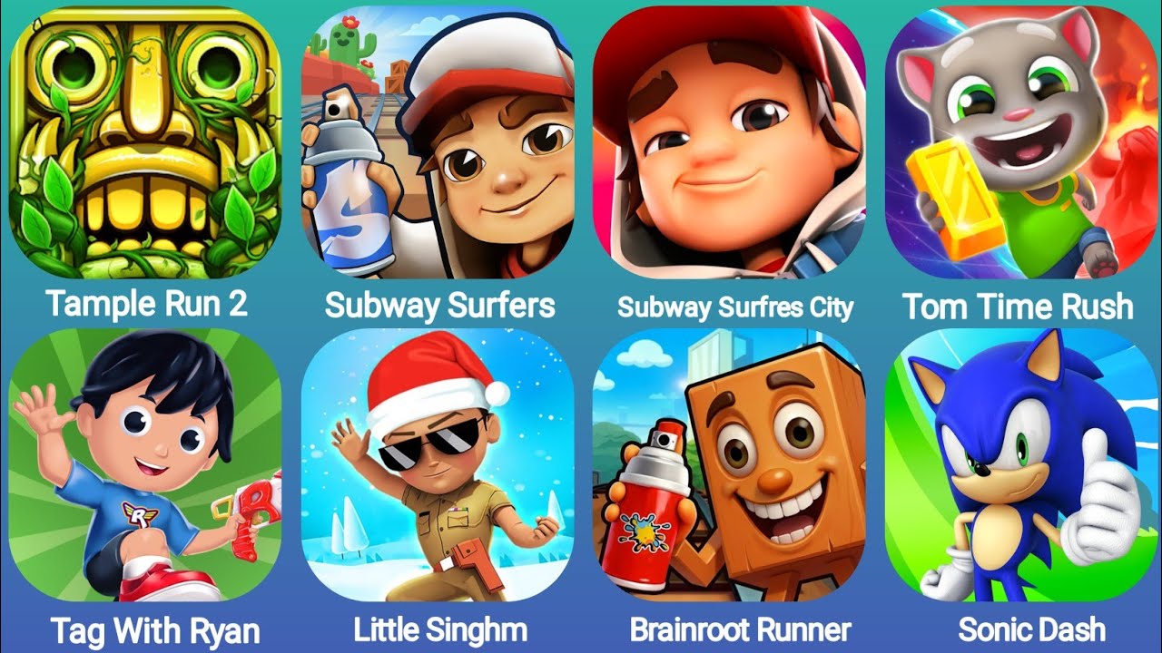 Tample Run 2, Subway Surfers, Subway Surfres City,Tom Time Rush,Tag With Ryan, Little Singham…