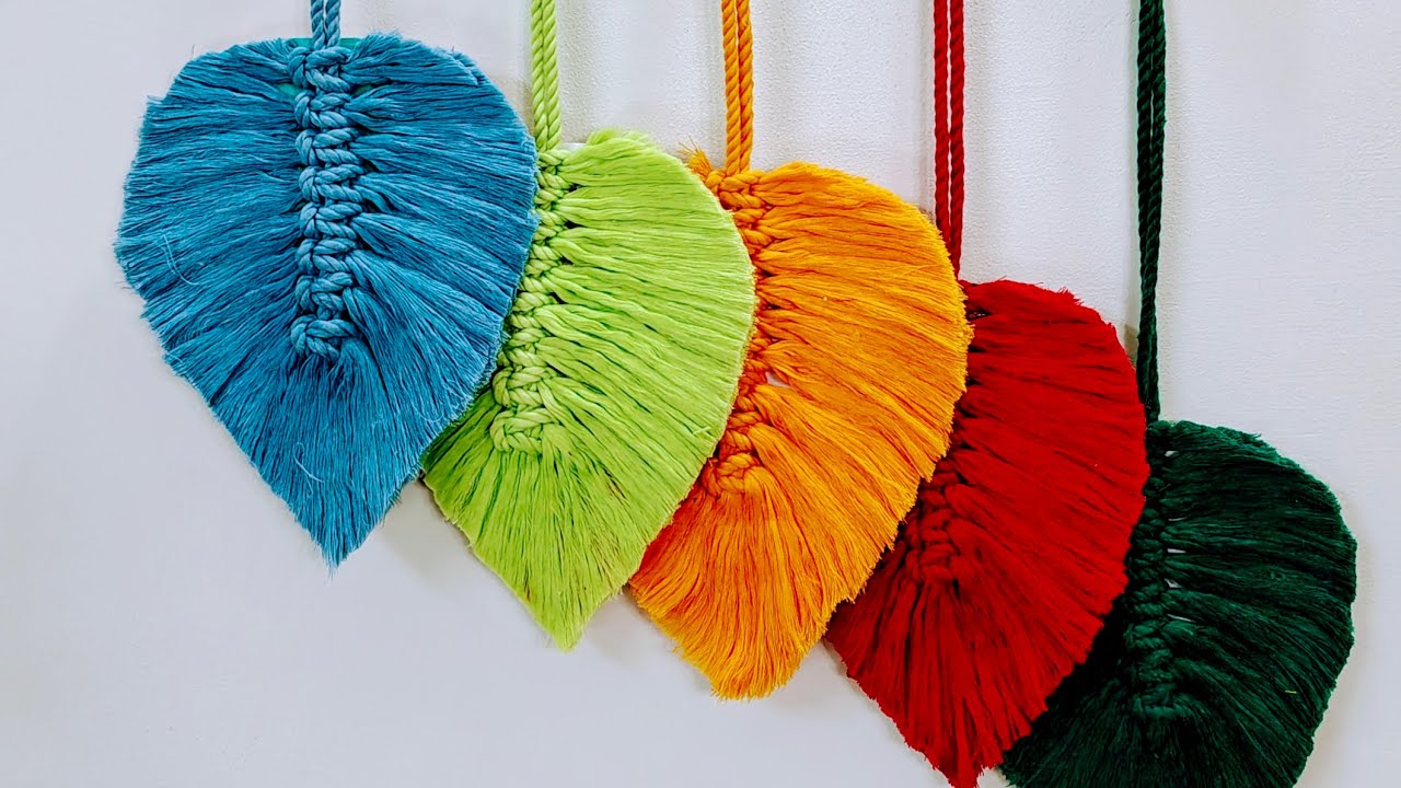 DIY macrame leaf wall hanging 🌿&hearts;️|How to make stiff Macrame Feather leaf wall hanging 🌿
