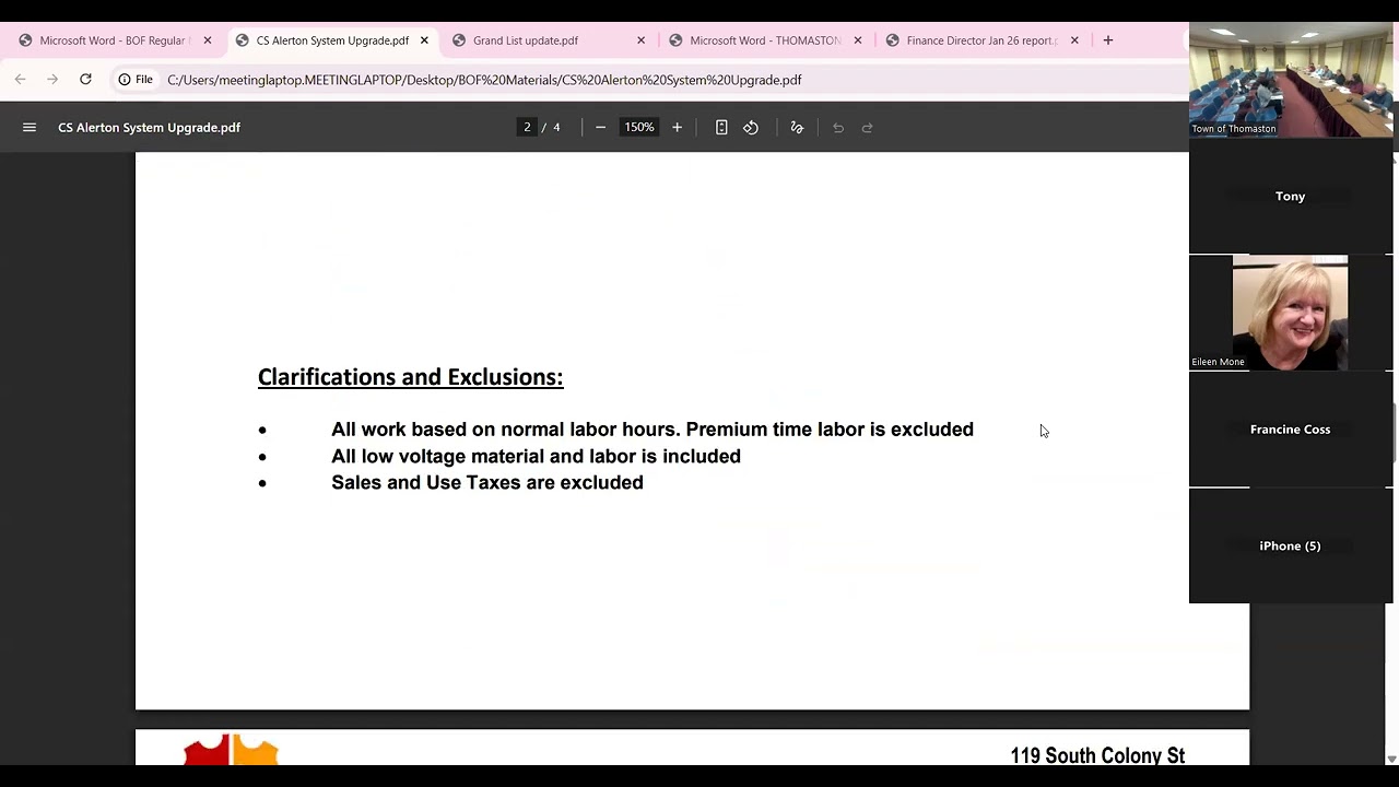 Town of Thomaston Board of Finance Meeting 02/10/2026