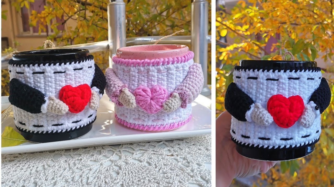 كروشيه غلاف كوب بطريقة سهلة وجميلة☕