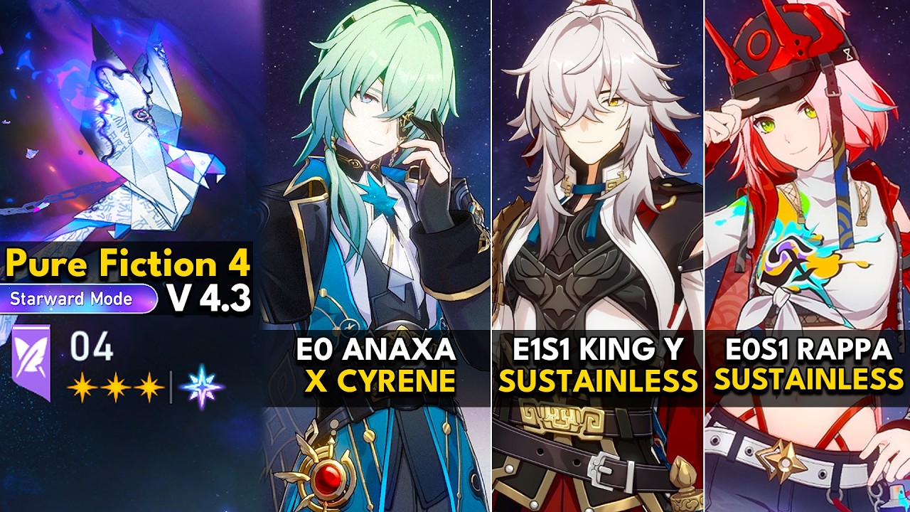 E0 Anaxa, E1S1 Jing Yuan, E0S1 Rappa | Pure Fiction 4.3 Starward Mode | HSR 4.3