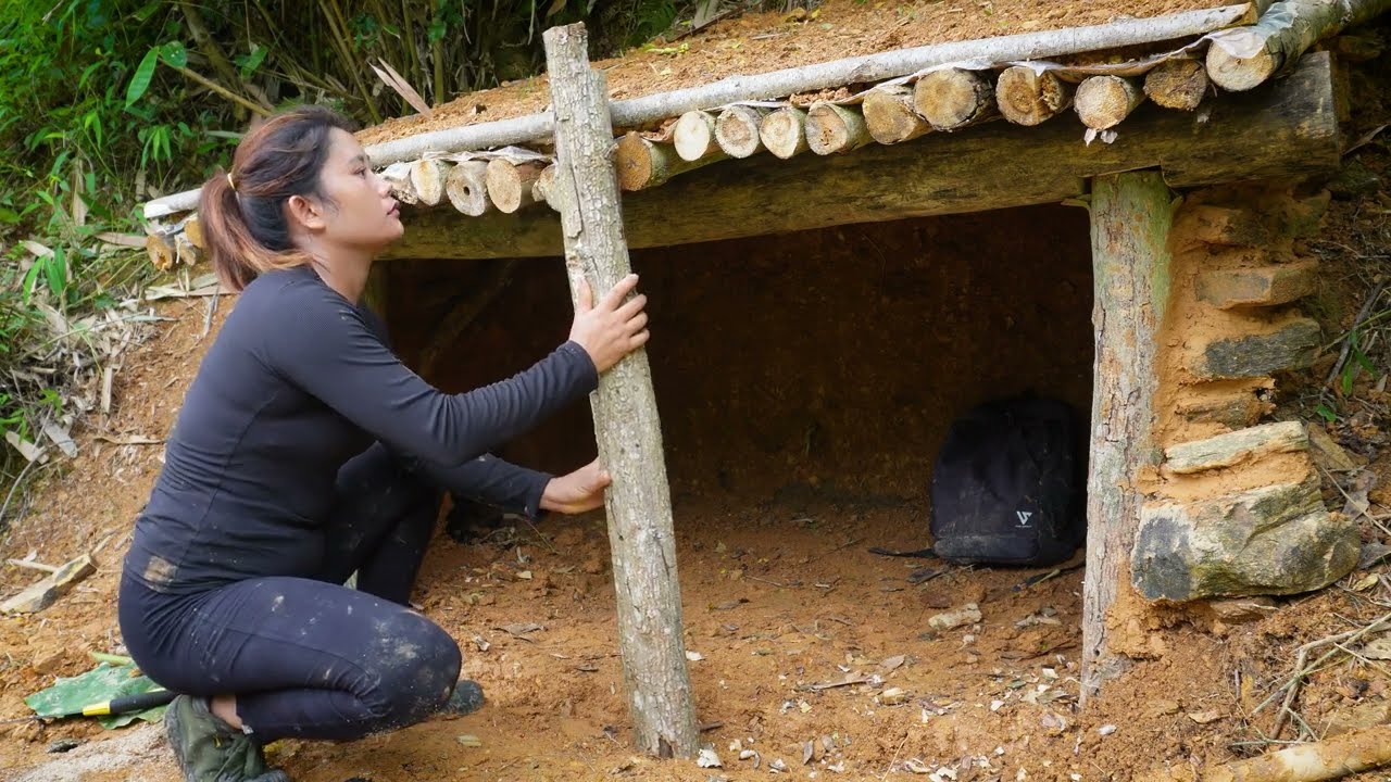 120 Days Building a Secret Dugout Shelter for Survival. Bushcraft, Secret Cave
