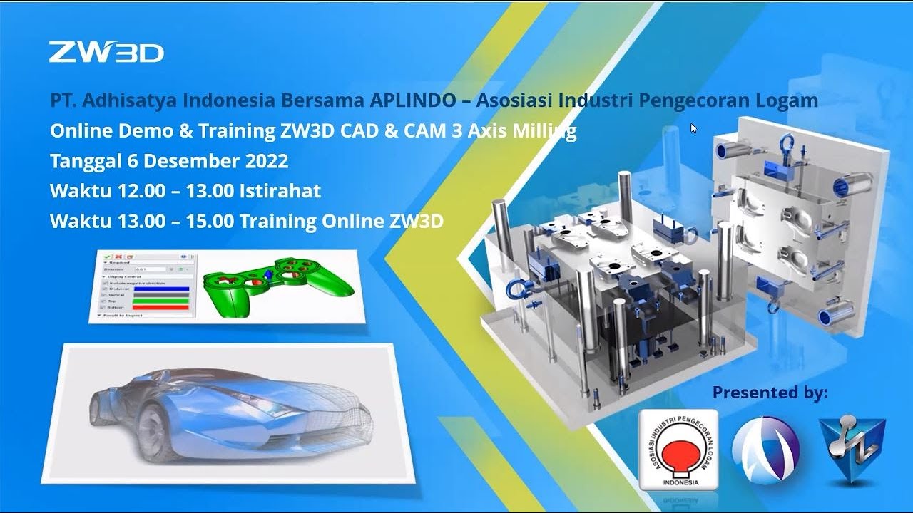 Demo ZW3D - User Interface, 3D Part, Assembly, 2D Sheet Drawing, Mold, and CAM
