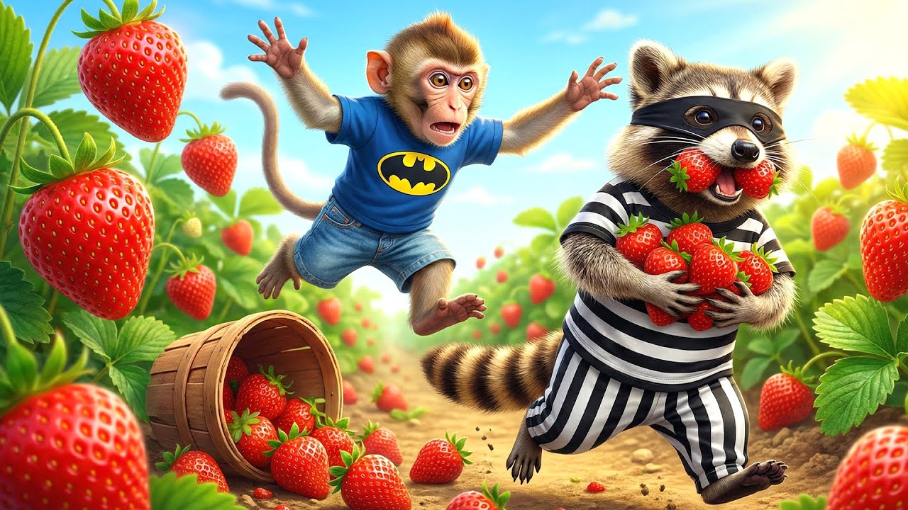 BoBo Monkey Meets Strawberry Thief! The Amazing Chase To Catch The Raccoon! 🦝🍓