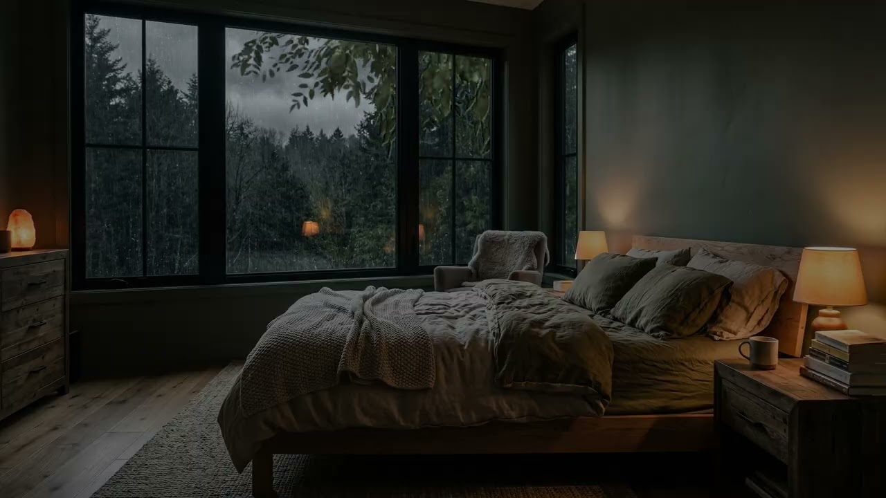Gentle Rain Whispering Outside A Cozy Bedroom Window Creating A Perfect Atmosphere For Deep Sleep