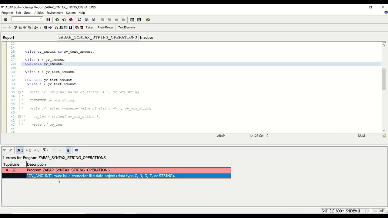 12.8 SAP ABAP String operations condense shift find replace upper and lower case