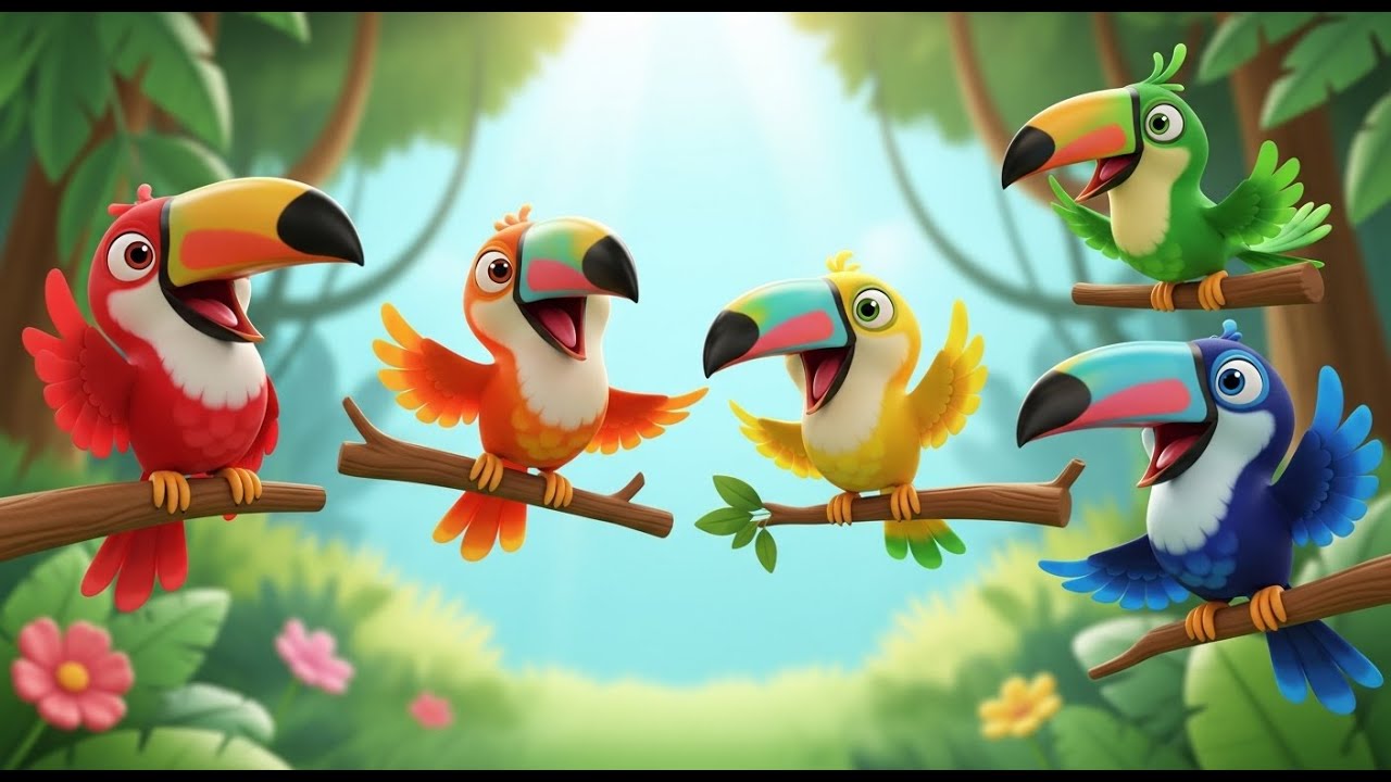 Cinco Pequeños Tucanes Grasnan, Grasnan | Rimas Infantiles y Canciones para Niños