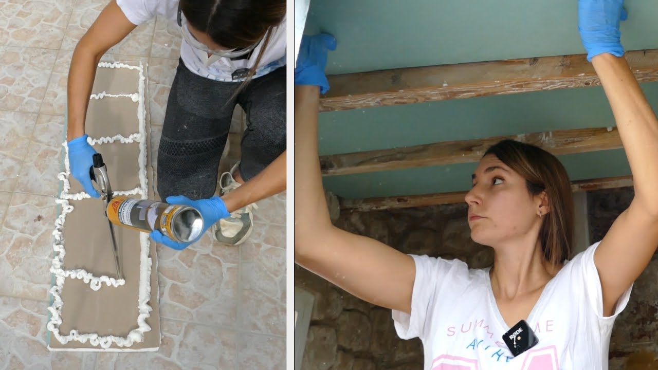PEGUÉ el techo del baño abandonado (con ESPUMA DE POLIURETANO)💪 Esto va viento en POPA!