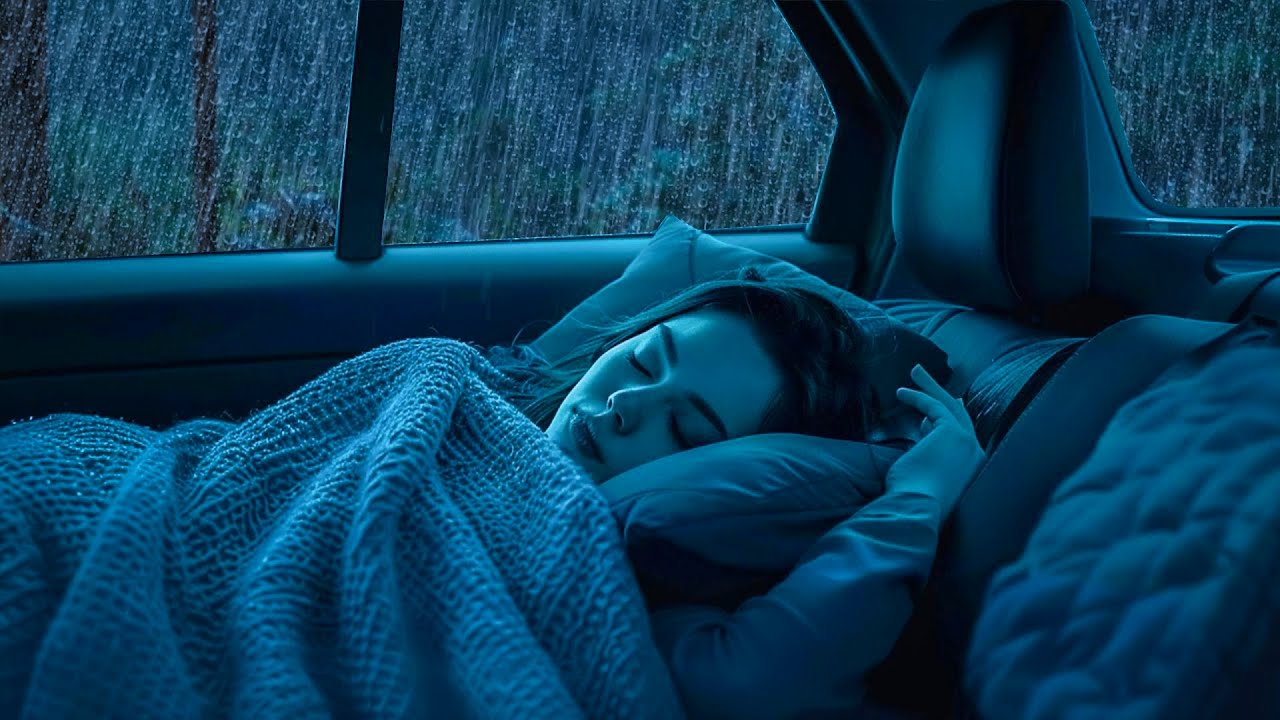 Deep Sleep Therapy with Heavy Rainstorm & Thunder Sounds on Cozy Camping Car in Rainforest at Night