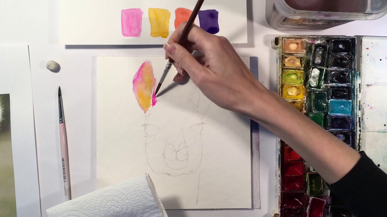 Aquarell malen - Happy Lama - einfach erklärt