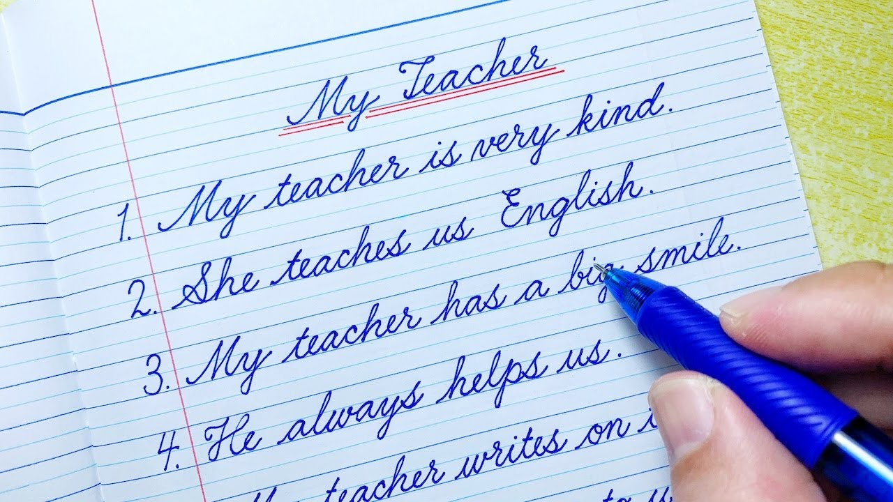 Cursive writing practice | 10 Simple English Sentences My Teacher | Cursive handwriting practice