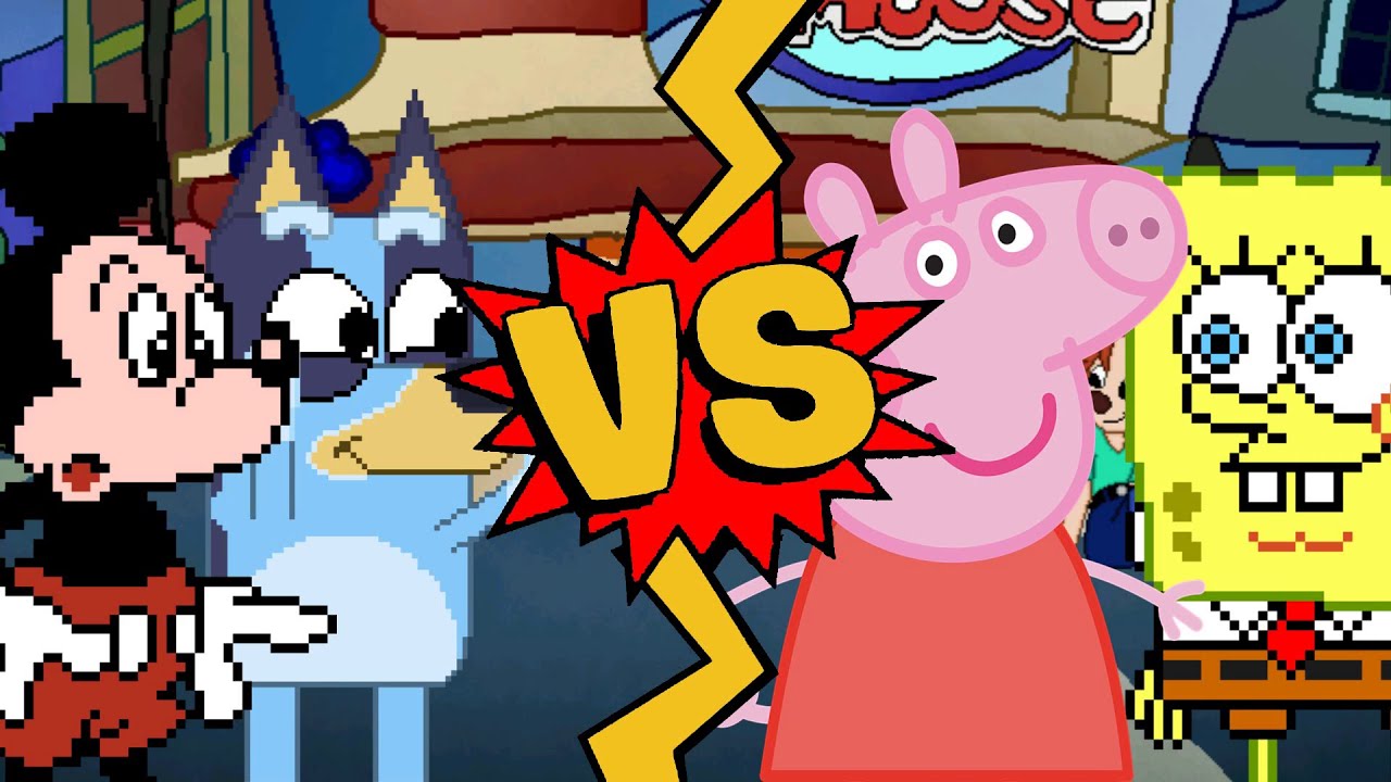 M.U.G.E.N Battles | Mickey Mouse/Bluey vs SpongeBob/Peppa Pig
