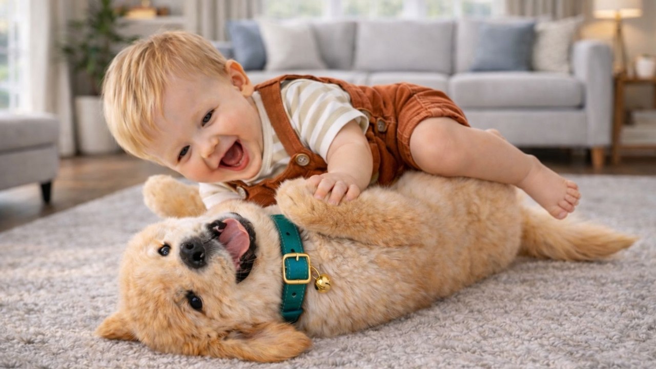 Baby And Puppy Cute Rolling Fun 😂🐶 | Adorable Indoor Play 😍🌟 | Heartwarming Scene🌈💖