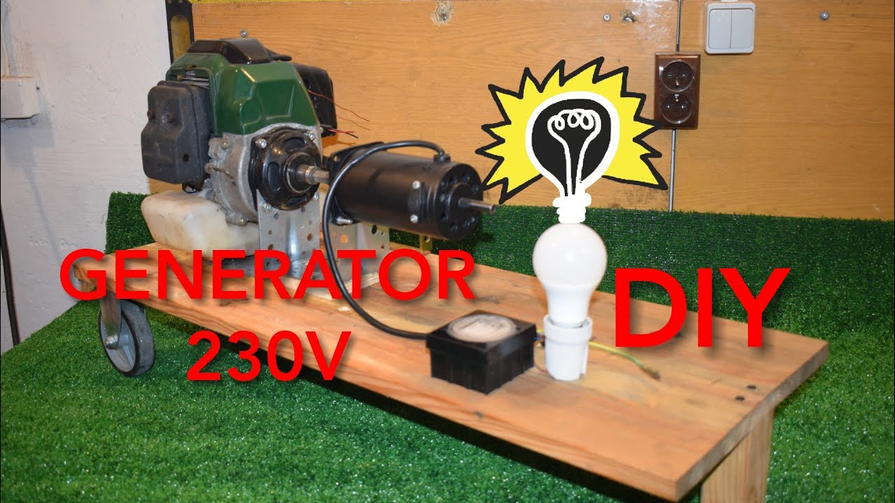 Jak zrobić generator prądu z Silnika 230v DC i Kosy spalinowej