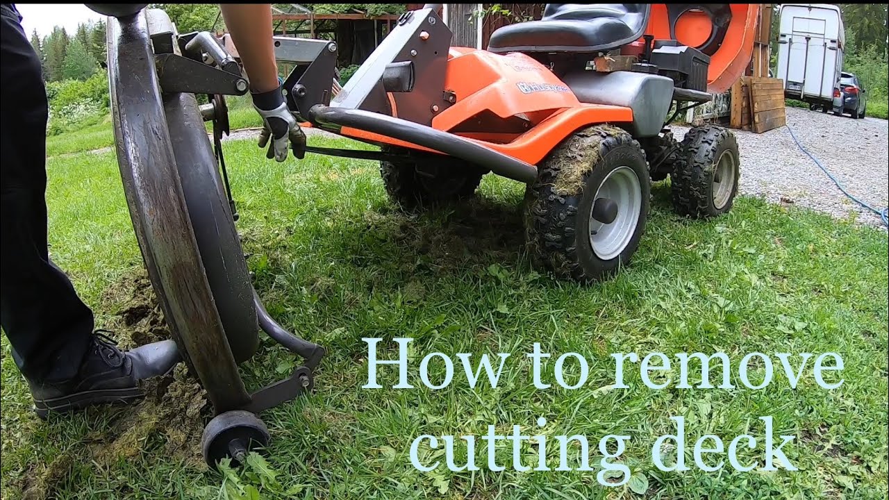 Removing and installing Husqvarna Rider cutting deck, step by step description