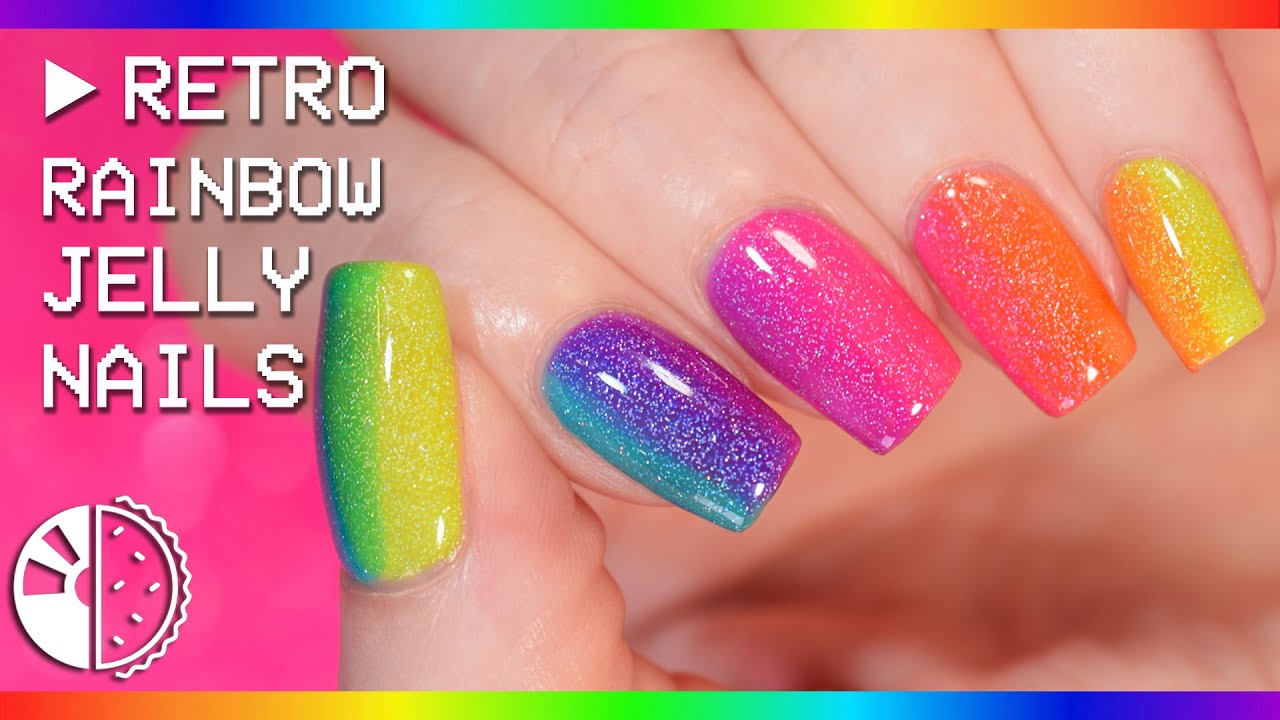 Rainbow Sparkly Jelly Nails (no tools!) Holo Taco Retro Collection✨