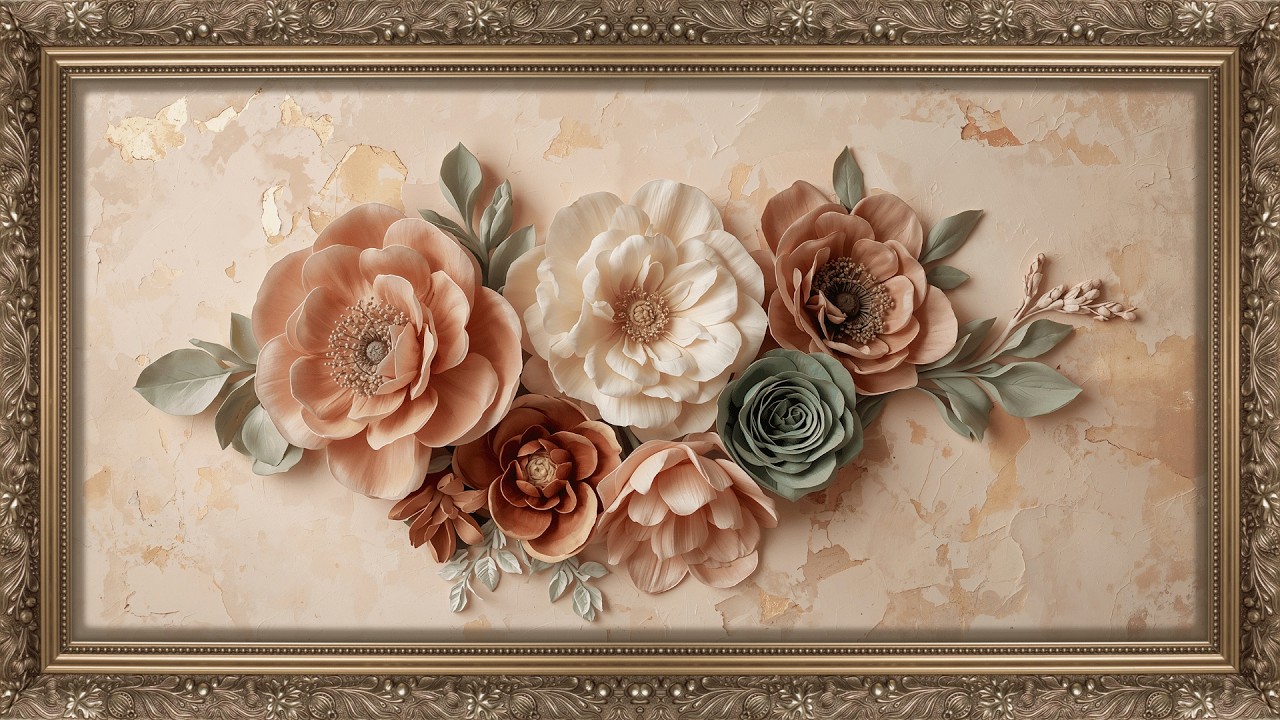 8-Hour Warm Neutral Heirloom Floral Art Collection | Rotating 4K UHD TV Art Gallery Screensaver
