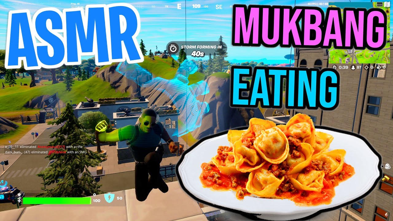 ASMR Gaming Mukbang 🤤🍝 Fortnite Eating Pasta Relaxing Eating and Spectating 🎮🎧 Whispering 💤