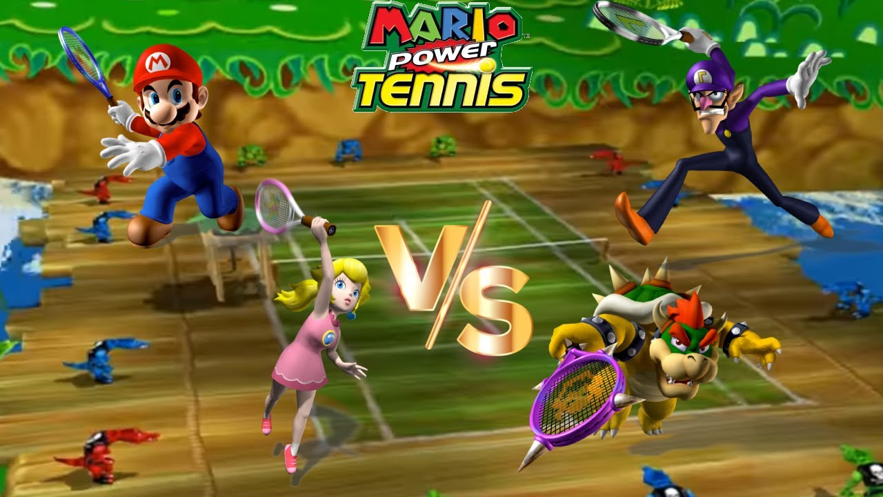 Mario Power Tennis - Mario & Peach vs Waluigi & Bowser [DK Jungle Court]