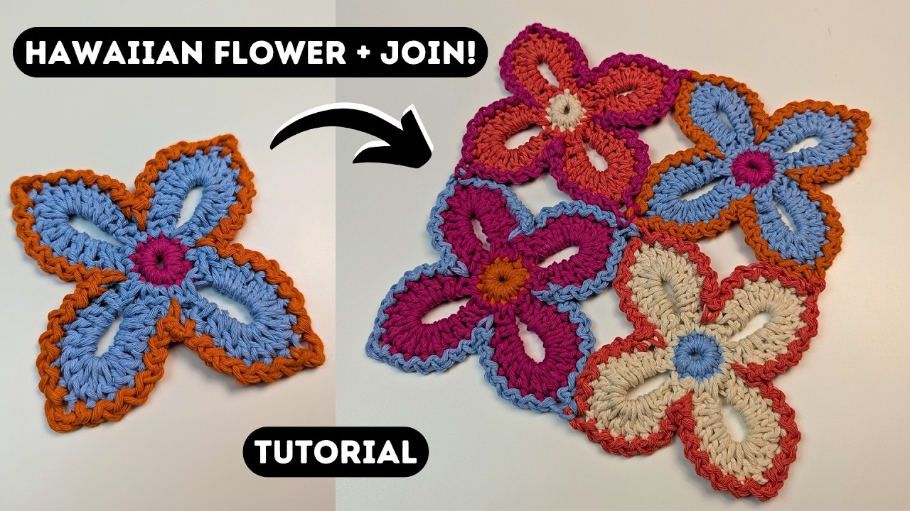 Hawaiian Flower Crochet Pattern | Easy Join Method! | Crochet Flower Tutorial