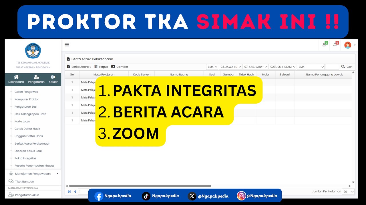 YANG DIKERJAKAN PROKTOR TKA  UTAMA | ADA 3 MENU BARU