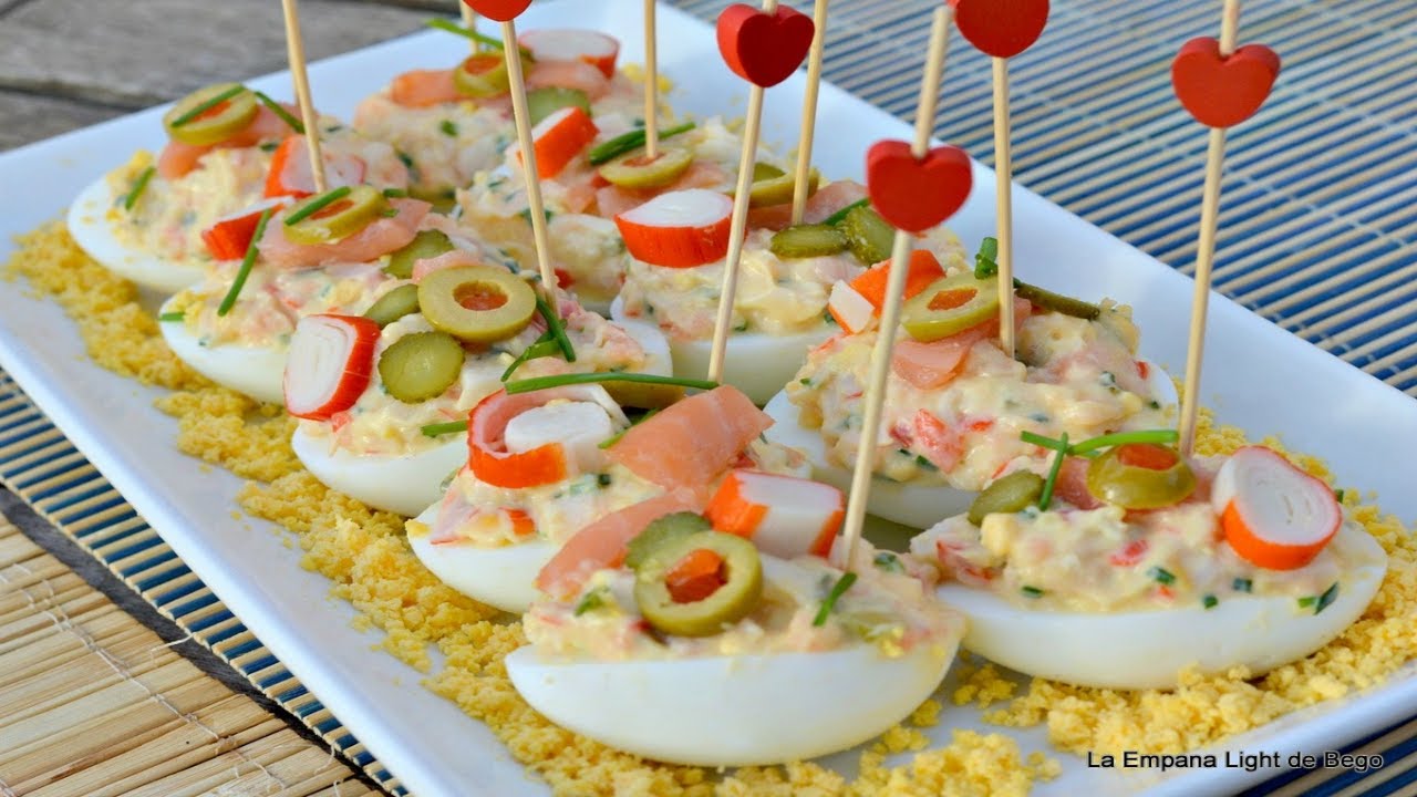 Huevos Rellenos de Salmón y Surimi   Receta fría, fácil y Rápida