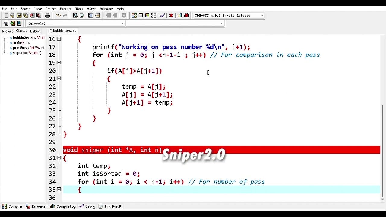 Bubble sort full program Executing   Dev C++ |2023 understanding trick