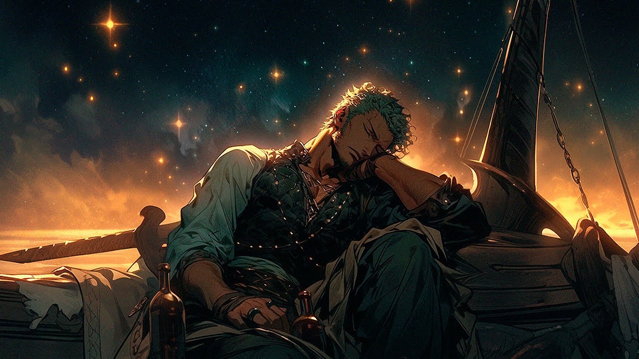 Sleeping Night w/ ZORO on the Thousand Sunny: Boat creaking, Seashore | ONE PIECE ASMR | NijiSounds♪